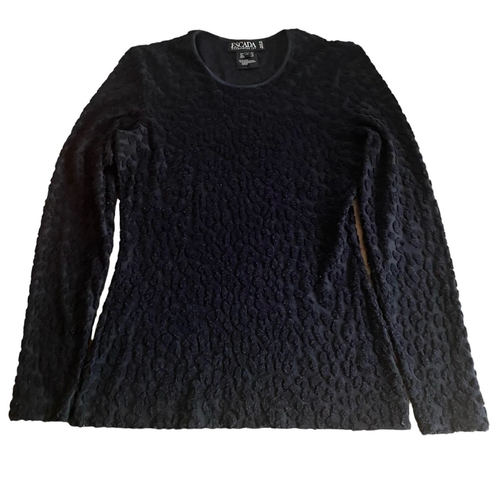 Vintage ESCADA Margaretha Ley 1990s Black Textured Pullover Top EU 36 Cheetah